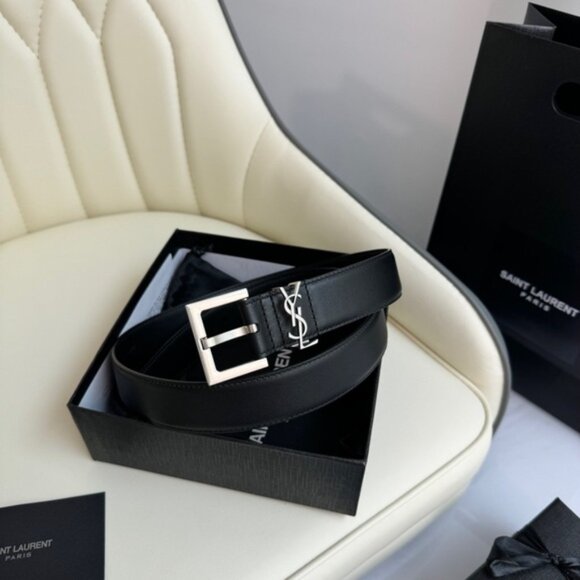 Saint Laurent Black Belt with Silver-Tone Buckle main image 5